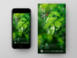绿色树叶二十四节气处暑UI手机海报
